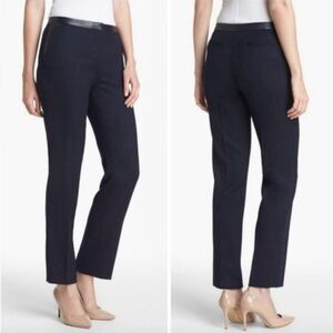 Tory Burch Christy wool blend Navy Trouser pants Lambskin leather trim size 8